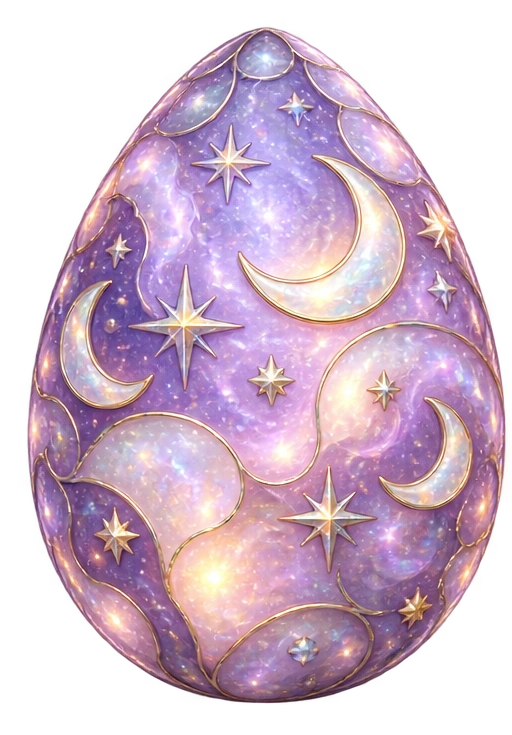 Lavender egg with golden moons and stars
