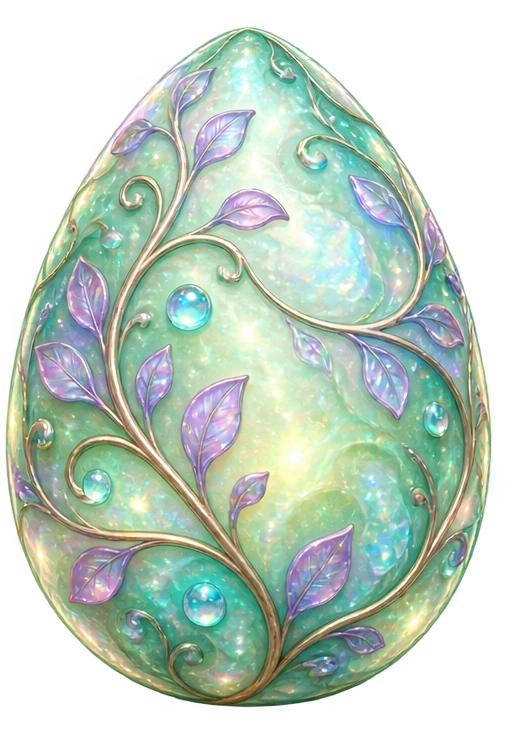 Mint green egg with lavender leaves